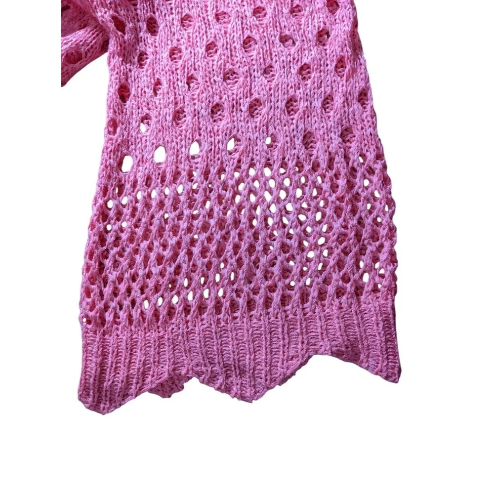 New MUDPIE Pink Open-Knit Women's Cardigan Sweater Oversized Layer Lightweight
